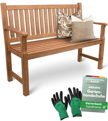 holz4home® Gartenbank Holz für 2-3 Personen I Holzbank 120 cm Parkbank inkl. Handschuhe I Massivholz Balkonbank Gartenmöbel Sitzbank Bank