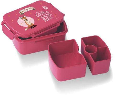 AWAVE Die Schule der Magischen Tiere Brotdose Kinder mit Fächern rPET Beerenrot Rabbat Snackbox 1 L mit Deckel und 4 Fächer Unterteilung