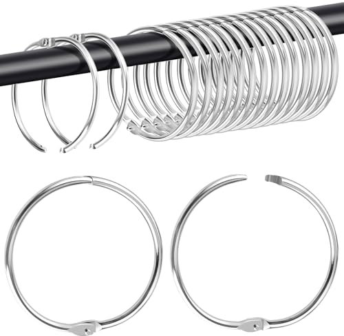 Caianwin 20 Stück Duschvorhangringe Metall Vorhang Ringe 50mm Gardinenringe zum Öffnen Vorhangöffner für Vorhangstangen Duschvorhangstangen und Buchringe(Silber)