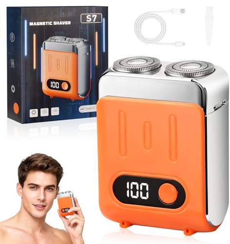 Mini Portable Electric Shaver for Men, 2026 Suitcase-Design Razor IPX7 Waterproof, Type-C Rechargeable Magnetic Dual-Head Beard Shaver for Home, Office & Travel (Orange)