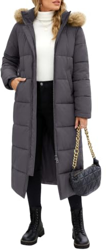 Tuopuda Larga Acolchado Abrigo de invierno para Mujer Chaqueta Espeso con Capucha Abrigo Largo Resistente al Viento con Cremallera y Bolsillos