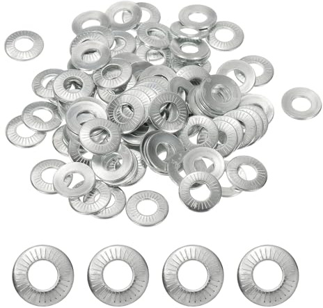 PATIKIL M8x16x1.4mm Flat Washers 100Pcs 65Mn Steel Belleville Spring Disc Washer Conical Knurled Metric Gasket for Automotive Industrial Construction (White Zinc Plating)