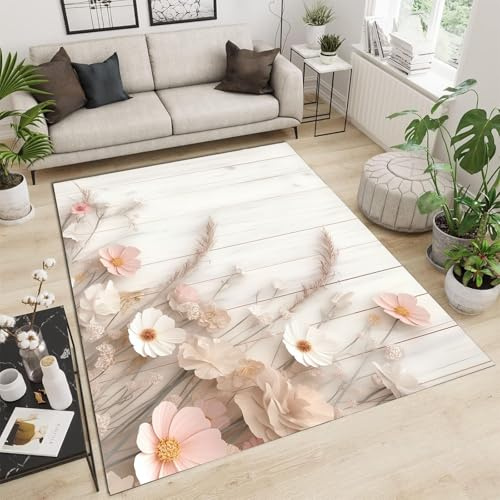 GDJSMIN Tappeto Salotto Stile Bohémien - Tapeto Stampato A Pelo Corto - Morbido Tappeto Camera Da Letto - Piante E Fiori Antiscivolo Tapeto - Bianco Chiaro200×300Cm