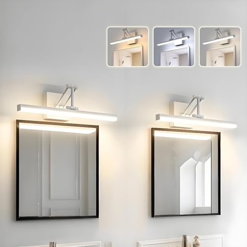 Sytmhoe 2 Pezzi Luci Per Specchio Bagno Con Interruttore Staffa Telescopica 3 Colori Chiari Design, Bianco 12W Appliques Bagno Sopra Specchio, Lampade Illuminazione Led Per Quadri Camera Da Letto