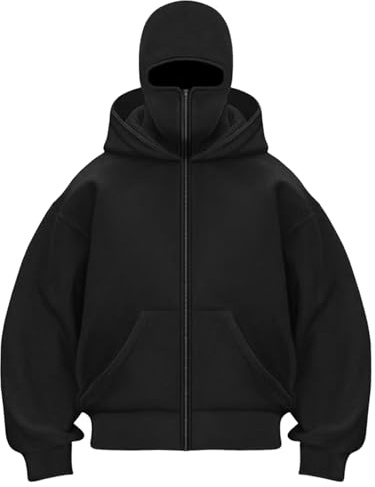 Sweat à Capuche Balaclava Zip Hoodie Femme Cagoule Zippé Pull Homme Veste Chaude Hoodie Moto Masque Anti-Vent pour Sports de Plein Air Vélo Blouson Manteau Automne et Hiver Sweat À Manches Longues