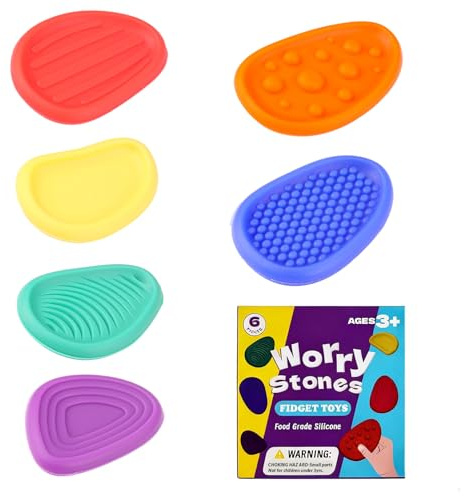 Jouets Sensoriels pour en-fants, 6 Pièces Fidget Toys Sensory Stone en Silicone, texturées en Pierre d'inquiétude Jouets, pour autisme Soulagement du Stress Garçons Filles Noël Stocking Stuffer
