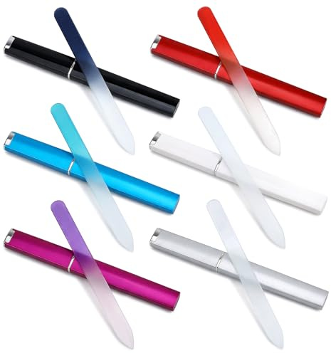 6 stycken glasfilar för naglar, glasnagelfil för naturliga naglar med fodral, bärbar dubbelsidig premium glasfil naturnaglar, pedikyr, konstgjorda och falska naglar