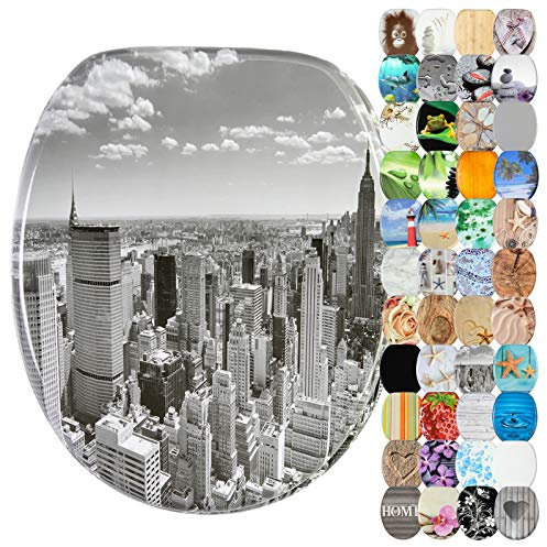 Sanilo WC-Sitz mit Absenkautomatik I Hochwertiger Toilettensitz aus Holz I Toilettendeckel in verschiedenen Motiven (Skyline New York)