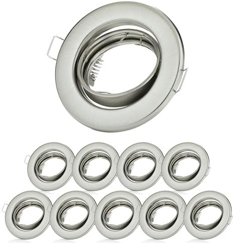 10x GU10 Einbaustrahler Set – Schwenkbare Einbaurahmen Ø68mm Rund – Chrom gebürstet – Deckenstrahler Ø88mm inkl. GU10 Fassung – Für LED & Halogen – Einbauspots ohne Leuchtmittel
