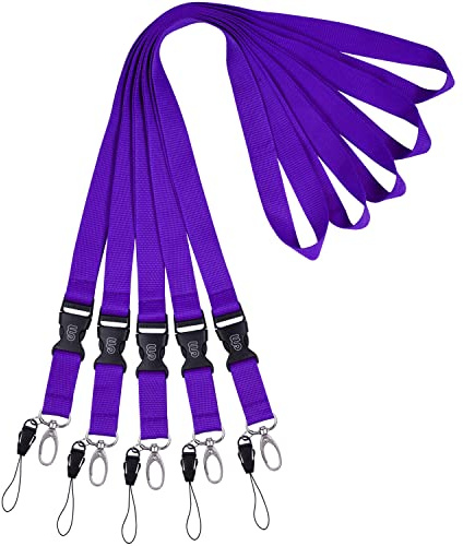 wisdompro 5 Piezas Lanyard, Cuelga Llaves Cuello con Hebillas de Plastico y Mosquetón Giratorio, Cinta Cuello Llaves para Enfermeras, Estudiantes y Personal (Morado)