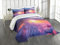 ABAKUHAUS Landschaft Tagesdecke Set, Sunset Himmel und Wolken, Set mit Kissenbezügen luftdurchlässig, für Doppelbetten 264 x 220 cm, Lila Gelb Blau