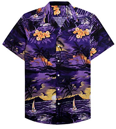 Alimens & Gentle Hawaiian Shirt for Men Summer Beach Casual Short Sleeve Button Down Shirts Printed Tropical Vacation Shirts Purple