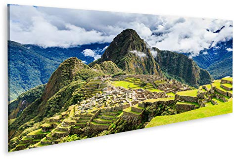 islandburner, Bild auf Leinwand Machu Picchu, Peru. UNESCO-Weltkulturerbe. Eines der neuen Sieben Weltwunder der Welt Wandbild Leinwandbild Kunstdruck Poster 120x40cm - Panorama