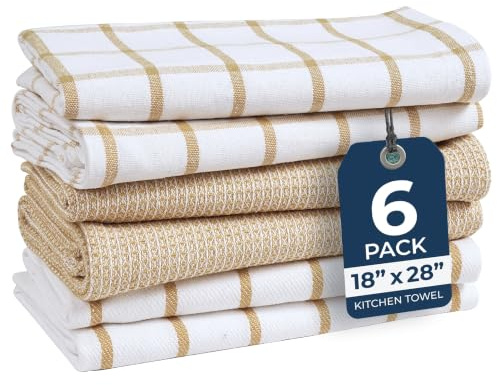 Lane Linen Lot de 6 torchons de Cuisine 100% Coton, absorbants et à séchage Rapide avec Boucle de Suspension, 45,7 x 71,1 cm, Beige