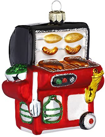 Inge-glas Christbaumschmuck Glas 9cm BBQ Gasgrill mit Glitzer Weihnachtskugeln Grillen Grillparty rot bunt