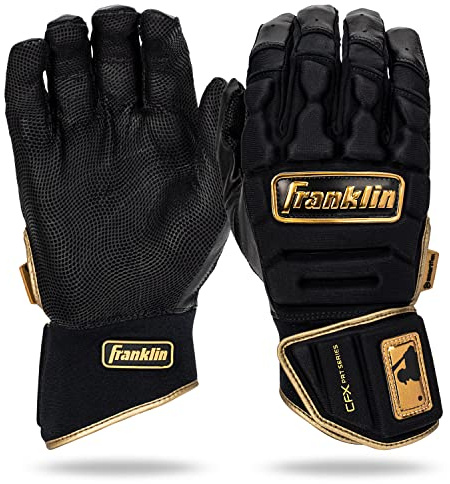 Franklin Sports MLB Batting Gloves - CFX Pro PRT Heavy Duty Protective Baseball + Softball Batting Gloves - Adult Padded Reinforced Leather - Adult Medium - Black + Gold