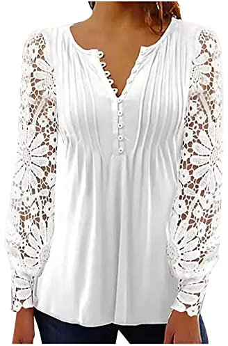 Maglia a maniche lunghe da donna, alla moda, con ricami floreali, con abbottonatura, scollo a V, maniche lunghe, vestibilità normale, elegante
