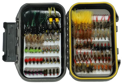Fly Fishing Flies Assortment Kit with Fly Box, 100PCS Dry/Wet Tenkara Flies, Streamers, Nymph, Popper for Trout Salmon Bass Steelhead Fly Fishing Kit