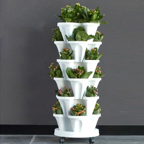 Vertikale Erdbeer-Pflanzgefäße, 6-stöckig, stapelbarer Turm, Garten, Züchten von Kräutern, Erdbeeren und Blumen aus der Küche oder im Hinterhof, Pflanzen und stapeln