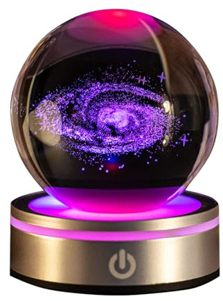 Bola de Cristal 3D,Bola de cristall con la Base de la lámpara del LED,Bola Transparente de Sistema Solar de 80mm (3.15 pulgadas),Decoración Hogar Regalos para Niños Aficionados Astronomía (Vía Láctea)