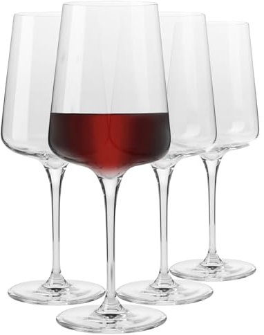 Krosno Verres à vin rouge sur pied | Design élégant | Lot de 4 | 500 ml | Savoir-faire traditionnel | Idéal pour la maison, le restaurant et les fêtes | Compatible lave-vaisselle | Cristal sans plomb