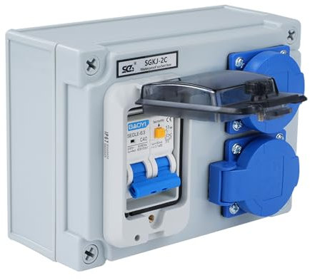 Répartiteur de courant de construction 16A Distributeur de courant fort Distributeur mural avec interrupteur 32A 1P+N Répartiteur de courant 16A avec 2 prises (250V 2 pôles) IP54 étanche.