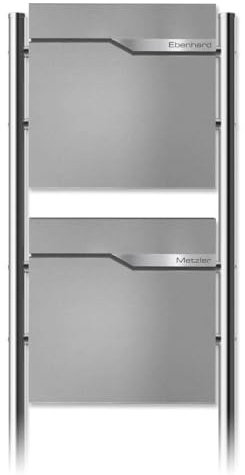 Metzler Doppia cassetta delle lettere in alluminio grigio, verniciato a polvere e con scomparto per giornali, con base in acciaio inox e targhetta per il nome, personalizzabile con incisione, cassetta