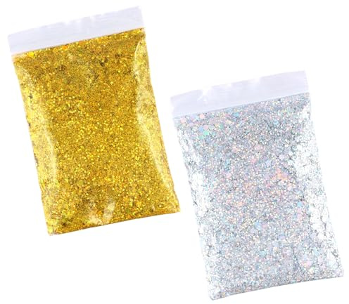 Premium Multi Purpose Glitter Dust Powder 100g / 3.5oz Arts & Crafts Wine Glass Decoration Weddings Cards Flowers Cosmetic Face Eye Body Nails Skin Hair (Gold + Silver)