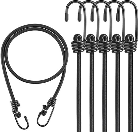 Kshineni 60cm Bungee Cords with Hooks, 6 Pcs Heavy Duty Outdoor Elastic Bungee Straps, 24 inch Multi-Purpose Rope for Luggage, Camping, Tarps, Bike Rack, Kayaking（Black）