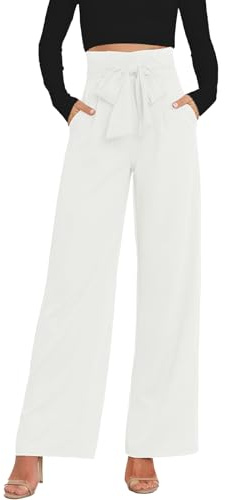 MGizo DtiSpectrum Pantalón de Traje de Pierna Ancha para Mujer - Elegantes Pantalones de Vestir de Cintura Alta con Cinturón de Nudo de Lazo Ajustable, Pantalones de Pierna Recta con Bolsillo