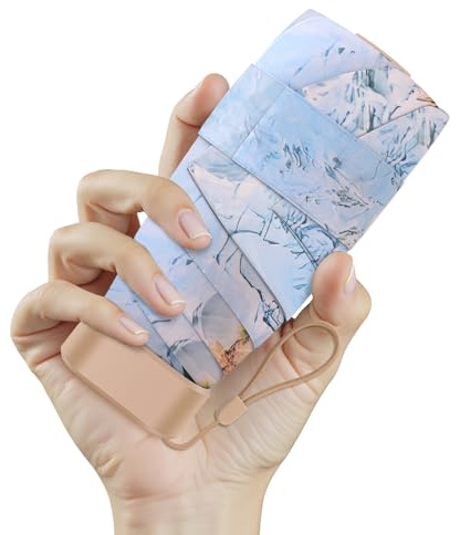 Zidoley Mini paraguas plegable para cartera, UPF 50+protección solar, protección contra la lluvia, paraguas de bolsillo a prueba de viento, mini con funda, diseño compacto, adecuado para bolso