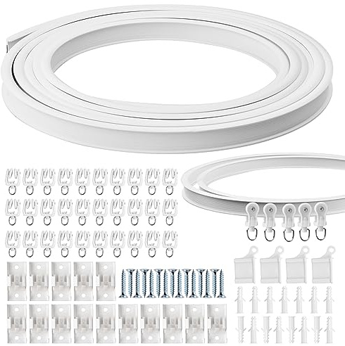 5m Flexible Vorhangschiene Decke, Biegsame Gardinenschiene mit Zubehör, Gebogene Deckenschiene für Fenster, Raumteiler, Duschvorhang, U-/L-Form Vorhangsystem (B)