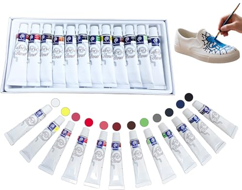 Nurila Textilfarbe Waschmaschinenfest Set,12 Farben 12 Ml Stoffmalfarben Waschfest Bis 40 °c Ideal Zum Bemalen Von Kleidung, T-Shirts, Jeans, Textil Schuhe, Textilzubehör,Taschen, Schuhe, Glas Holz