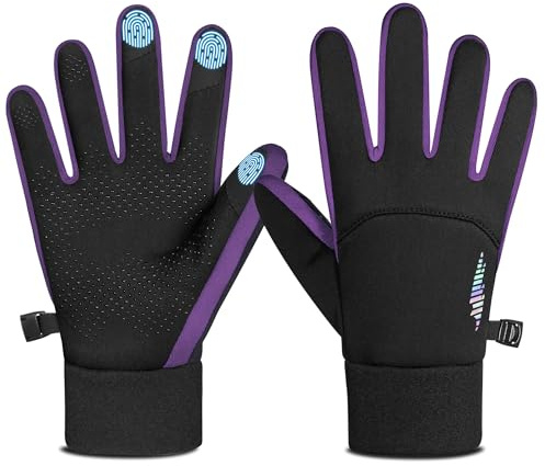 rivmount Kids Warm Winter Gloves Touchscreen Water-Resistant Cycling Running Skiing in Outdoor Cold Weather for Boy Girl Black Purple L
