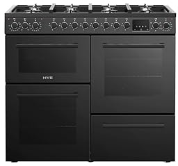 HYE Range Cooker 100cm - Duel Fuel Cooker & Hob, Sleek Black Finish, Freestanding Range Design, 8 Burner Gas Hob, Programmable With Digital Timer, Twin Electric Oven & Grill - C01R100G22