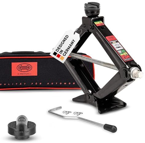 HEYNER® Wagenheber Scherenwagenheber 2t Tragkraft, Set Gummiauflage für Audi, 360° drehbar, TÜV Rheinland Zertifiziert, GS geprüft, Hubhöhe 105-450 mm, inkl. Tasche