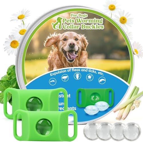 Trihood Natural Dog Tag for Flea & Tick Prevention – Waterproof Collar Pendant 2Pack with 4 Extra Refills, Safe for All Breeds, Collar Not Included,Green