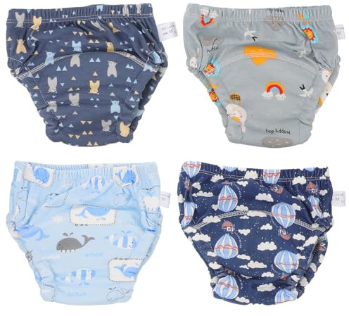 SECFOU 4Pcs Cotton Training Pants for Size 100 (18-28 Lbs) Reusable Absorbent Diaper Pants with Eco Cotton Fabric for Boys and, Soft Potty Underwear for Home and Outdoor Use