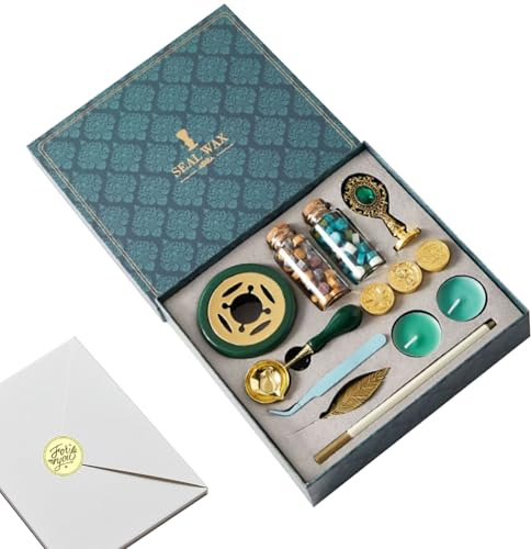 Tätningsvax-set – mässingsstämpel med trähandtag, komplett kit med granulpärlor varmare sked värmeljus | bokstavskuvert brandtätningstillverkning kit för vinförpackning hantverk present