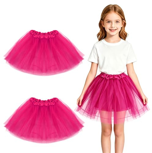 Baisdan Lot de 2 Jupes Tutu pour Fille, Jupes en Tulle à 3 Couches pour Enfants de 3 à 9 Ans Danse Ballet Fête Anniversaire Halloween