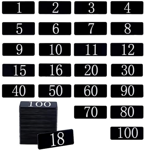 NBEADS 100 unidades de placas acrílicas numeradas para taquilla, placas numeradas, color negro, rectangulares, autoadhesivas, con números del 1 al 100 para taquilla, puerta, mesa, habitación, casa