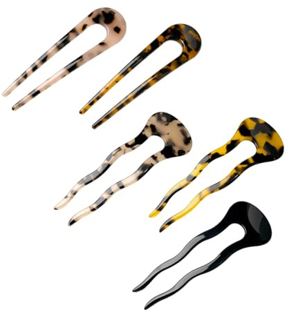 ZEMINRI 5 PCS French Hair Pin Tortoiseshell French Twist U-Shaped Hairpin | for Making Updo Acetic Acid Hair Pins for Various Clothes Styles Durable Hairs Grips for Women and Girls (Two Styles)