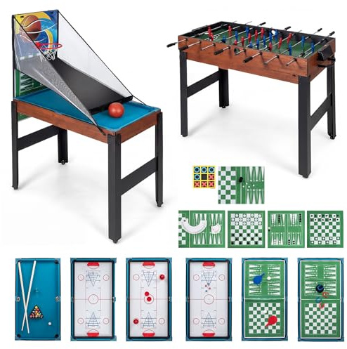 GOPLUS Mesa Multijuegos Convertible 14 en 1 con Futbolín, Mesa Multifuncional con Billar, Air Hockey, Ping Pong, Baloncesto, Shuffleboard, Ajedrez, Juegos Combinada para Fiesta Bar Hogar