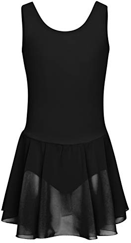 tanzmuster Kinder Ballettkleid Bella aus Baumwolle, breite Träger, Chiffon Rock und besonderer Rückenausschnitt in schwarz, Größe:140/146