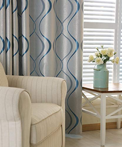 2 Panels Set Modern Striped Curtains for Living Room (Blue, 2 x 66x90 Inch)