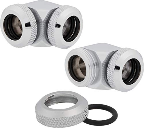 Corsair Hydro X Serie, XF Hardline 90° Raccordi de 12 mm, Confezione da Due (Ottone Massiccio Durata, Finitura Alta Qualità, Doppia Guarnizione O-Ring Rigida, 12 mm Diametro Tubi) Cromato