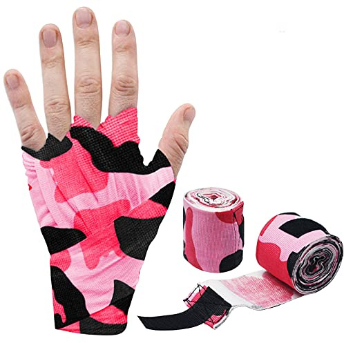Vendas de boxeo con cierre extra ancho, protector de muñeca para hombres, mujeres y niños, ideal para entrenamiento de artes marciales mixtas, gimnasio, fitness (camuflaje rosa)