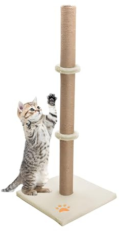 Youyijia Cat Scratching Post 89cm Vertical Cat Tree Cat Pet Climbing Resting Activity Tower Stable and Strong with Soft Plush Carpet Covered Base and Sisal Pole for Kittens and Adult Cats Beige