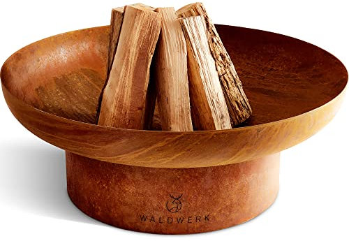 WALDWERK Design Feuerschale - Feuerschalen für den Garten - Feuerstelle aus 2mm dickem Stahl - Feuerschale 78cm mit moderner Rostpatina Optik