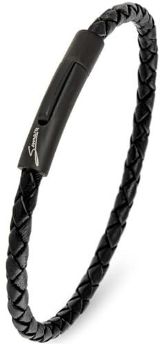 Simaru Läderarmband, 4 mm flätat för kvinnor och män, äkta läderarmband med krokstängning i rostfritt stål, premiumkvalitet tillverkad i Tyskland